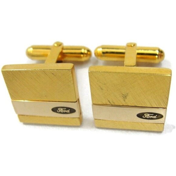 Josten's Cufflinks Gold Tone 10K Gold Ford Insert Wedding Tux Vintage - Picture 1 of 14